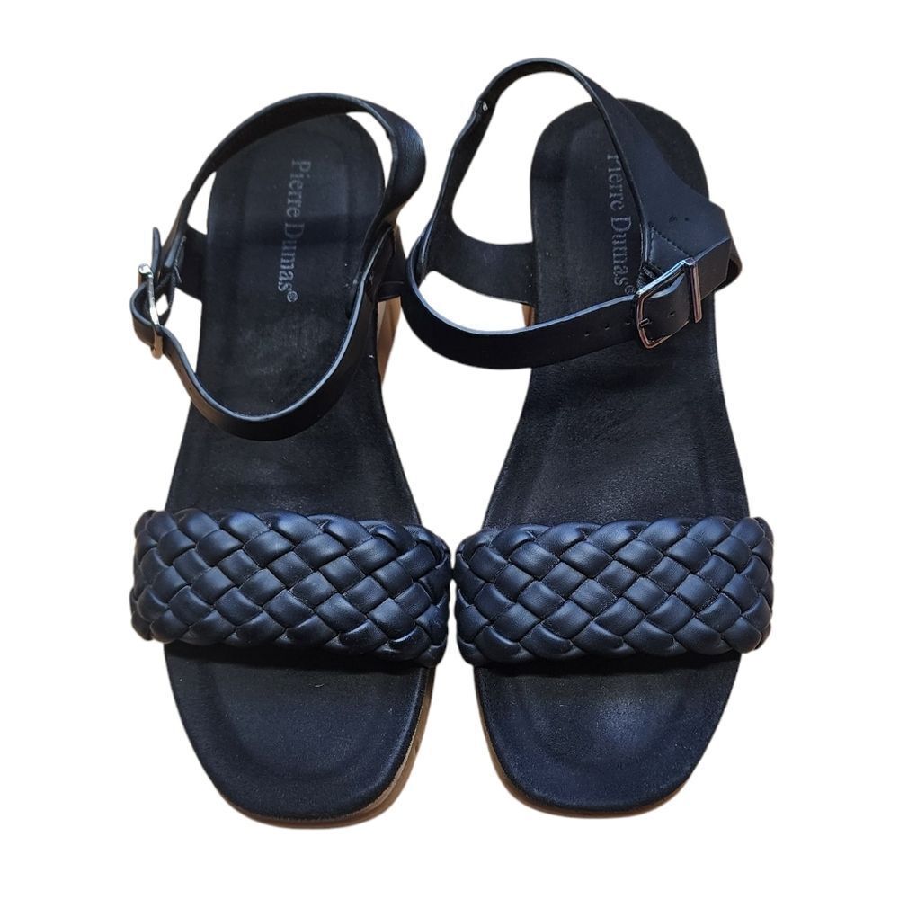 Pierre Dumas Black Braided Platform Sandals Square Toe Ankle Buckle 8